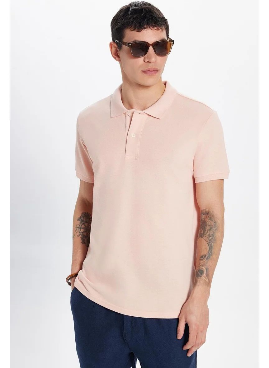 Tudors Men's Slim Fit Slim Fit Cotton Salmon Polo Neck T-Shirt