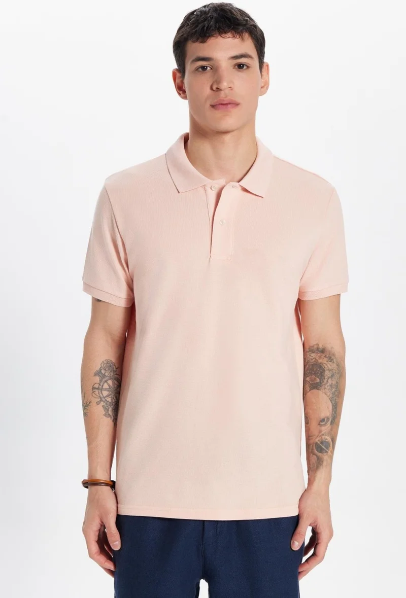 Tudors Men's Slim Fit Slim Fit Cotton Salmon Polo Neck T-Shirt