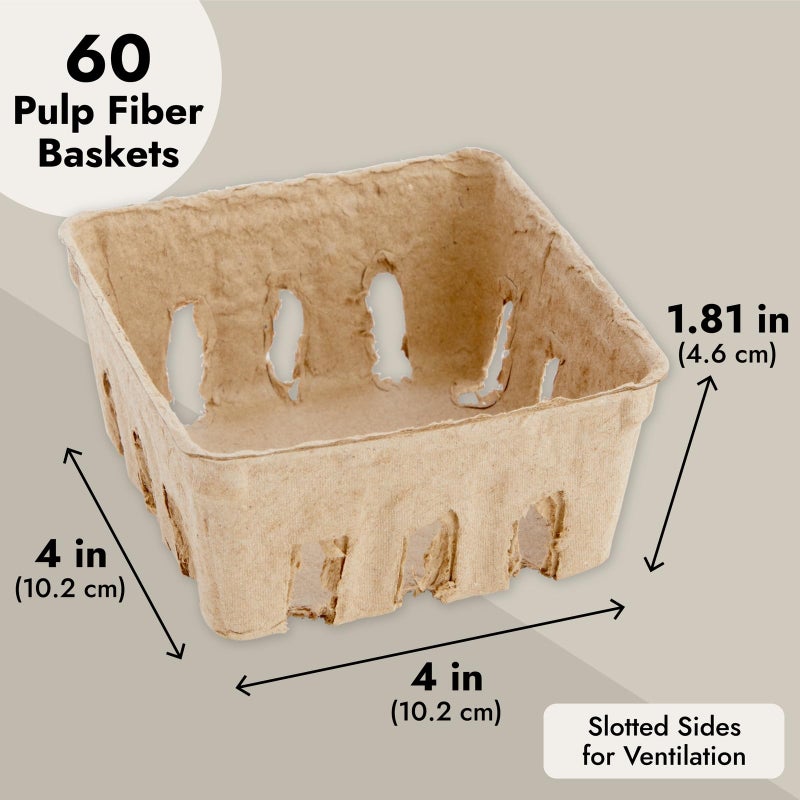 Juvale Pulp Fiber Berry Baskets - 4 x 4 x 1.81 in Brown Molded Pulp - Ventilated Design for Farmers Market Produce - Cardboard Fruit Containers & 60 Mini Berry Cartons - Image 4