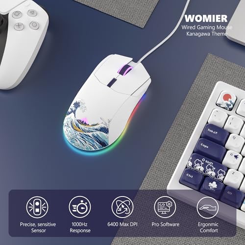 Womier Wired Gaming Mouse, White RGB Anime Mouse w/Ergonomic Computer 12000DPI/6 Programmable Buttons Programmable Buttons for Laptop PC Mac Windows-G705 V2 Kanagawa - Image 2
