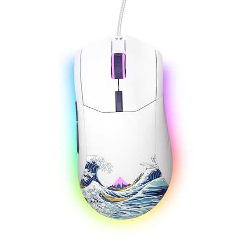 Womier Wired Gaming Mouse, White RGB Anime Mouse w/Ergonomic Computer 12000DPI/6 Programmable Buttons Programmable Buttons for Laptop PC Mac Windows-G705 V2 Kanagawa - Image 1