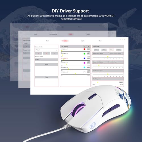 Womier Wired Gaming Mouse, White RGB Anime Mouse w/Ergonomic Computer 12000DPI/6 Programmable Buttons Programmable Buttons for Laptop PC Mac Windows-G705 V2 Kanagawa - Image 3