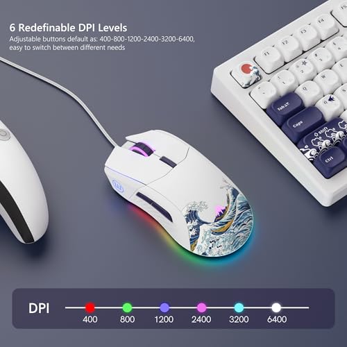 Womier Wired Gaming Mouse, White RGB Anime Mouse w/Ergonomic Computer 12000DPI/6 Programmable Buttons Programmable Buttons for Laptop PC Mac Windows-G705 V2 Kanagawa - Image 4