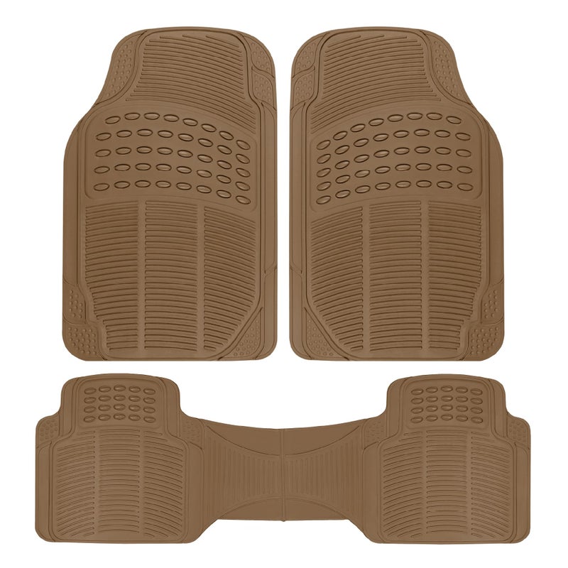 BDK ProLiner Floor Mats for Cars Trucks SUV 3Piece AllWeather Car Mats with Universal Fit Design Durable Car Floor Mats with Capture Ridges Waterproof Rubber Floor Mats for Cars Beige