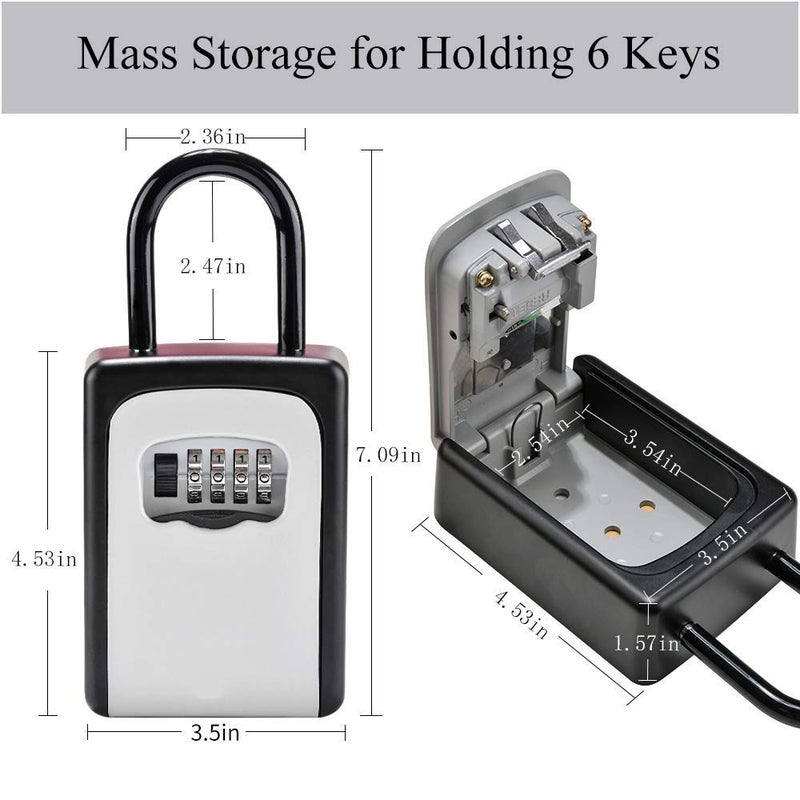 BLEQYS Key Lock Box 4Digit Combination Key Storage Lockbox Portable Wall Mounted Security Lockbox for Home Flats Realtors Garage Spare Keys 2 Pack - Image 5
