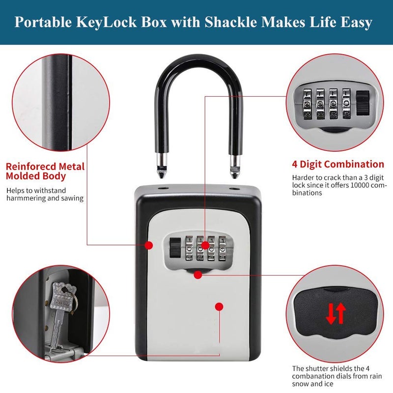 BLEQYS Key Lock Box 4Digit Combination Key Storage Lockbox Portable Wall Mounted Security Lockbox for Home Flats Realtors Garage Spare Keys 2 Pack - Image 3
