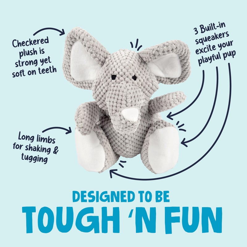 goDog Checkers Elephant Tough Plush Toy with Chew Guard Technology, Durable Checkered Fabric & Squeaker for Active Play, Gray, Large - Image 2