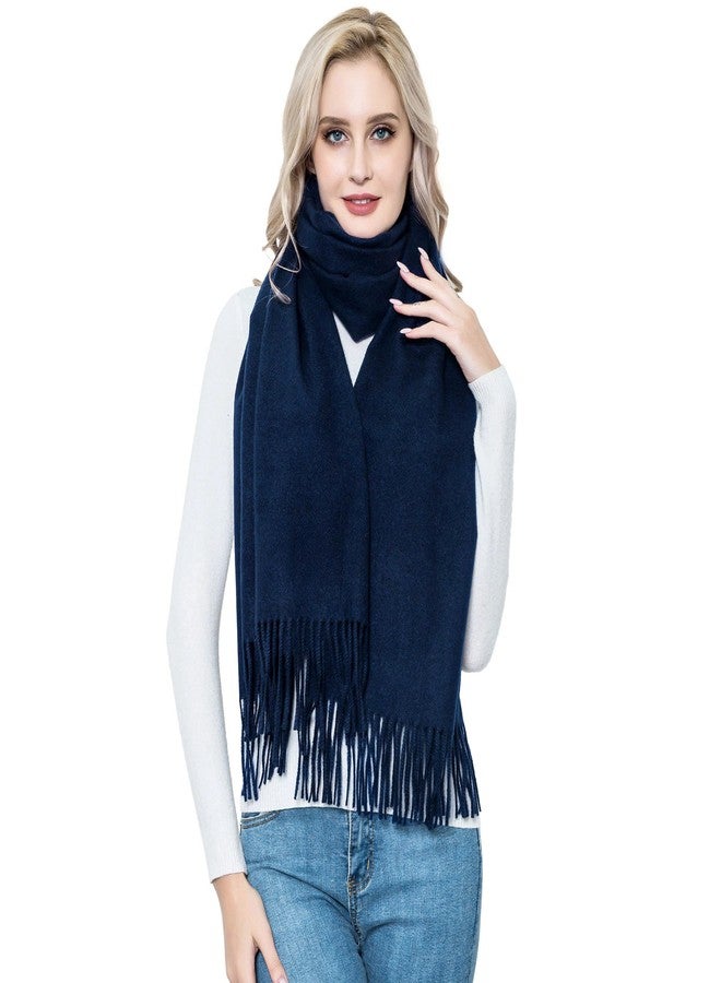 وشاح صوف فيميت للنساء، أوشحة وشالات صوفية سميكة ودافئة وكبيرة الحجم باللون الأزرق الداكن من الباشمينا مناسبة لفساتين الزفاف والسهرات (أزرق داكن) - Image 4