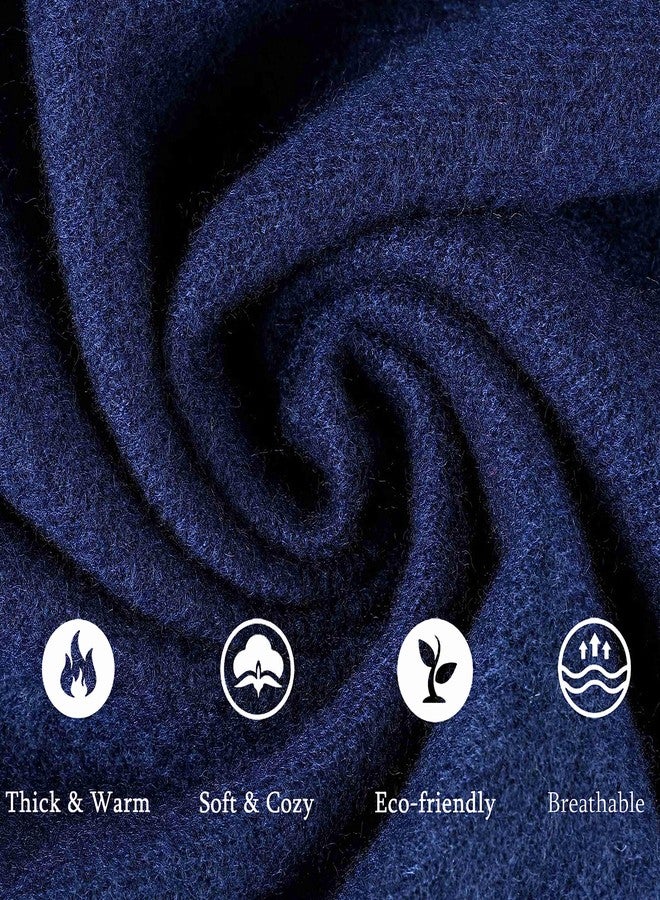 وشاح صوف فيميت للنساء، أوشحة وشالات صوفية سميكة ودافئة وكبيرة الحجم باللون الأزرق الداكن من الباشمينا مناسبة لفساتين الزفاف والسهرات (أزرق داكن) - Image 2