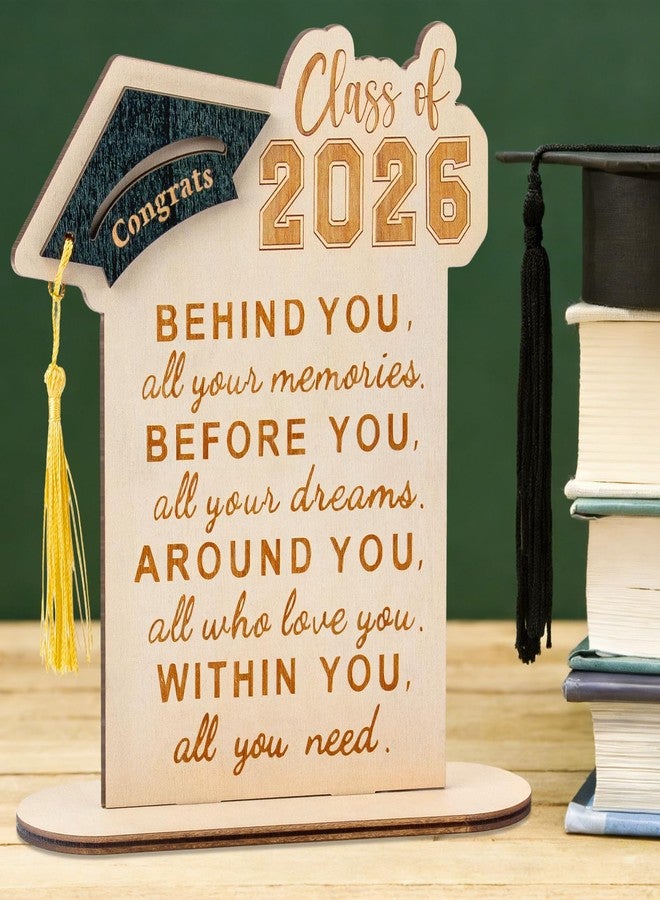 Mzmaxy Graduation Decorations, Graduation Gifts for Class of 2026, Graduation Quote Wood Sign Desk Decor, Positive Behind You All Your Memories Wood Plaque with Stand Desk Decoration Grad Gift - Image 4