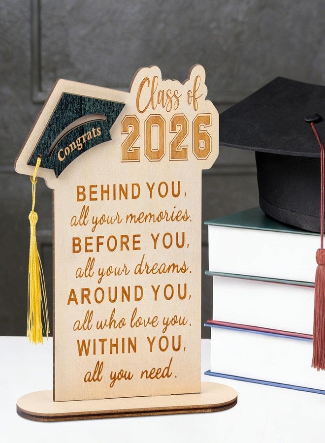 Mzmaxy Graduation Decorations, Graduation Gifts for Class of 2026, Graduation Quote Wood Sign Desk Decor, Positive Behind You All Your Memories Wood Plaque with Stand Desk Decoration Grad Gift - Image 3