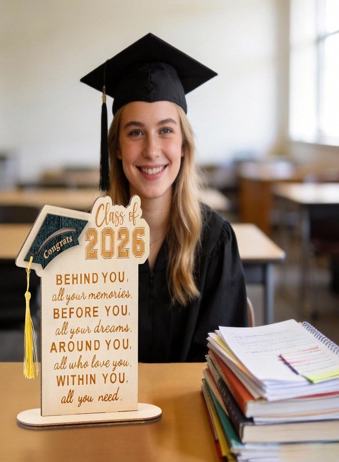 Mzmaxy Graduation Decorations, Graduation Gifts for Class of 2026, Graduation Quote Wood Sign Desk Decor, Positive Behind You All Your Memories Wood Plaque with Stand Desk Decoration Grad Gift - Image 5