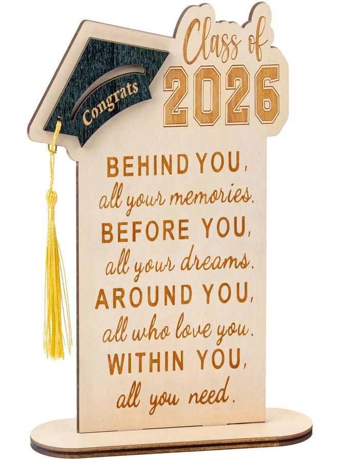 Mzmaxy Graduation Decorations, Graduation Gifts for Class of 2026, Graduation Quote Wood Sign Desk Decor, Positive Behind You All Your Memories Wood Plaque with Stand Desk Decoration Grad Gift - Image 1