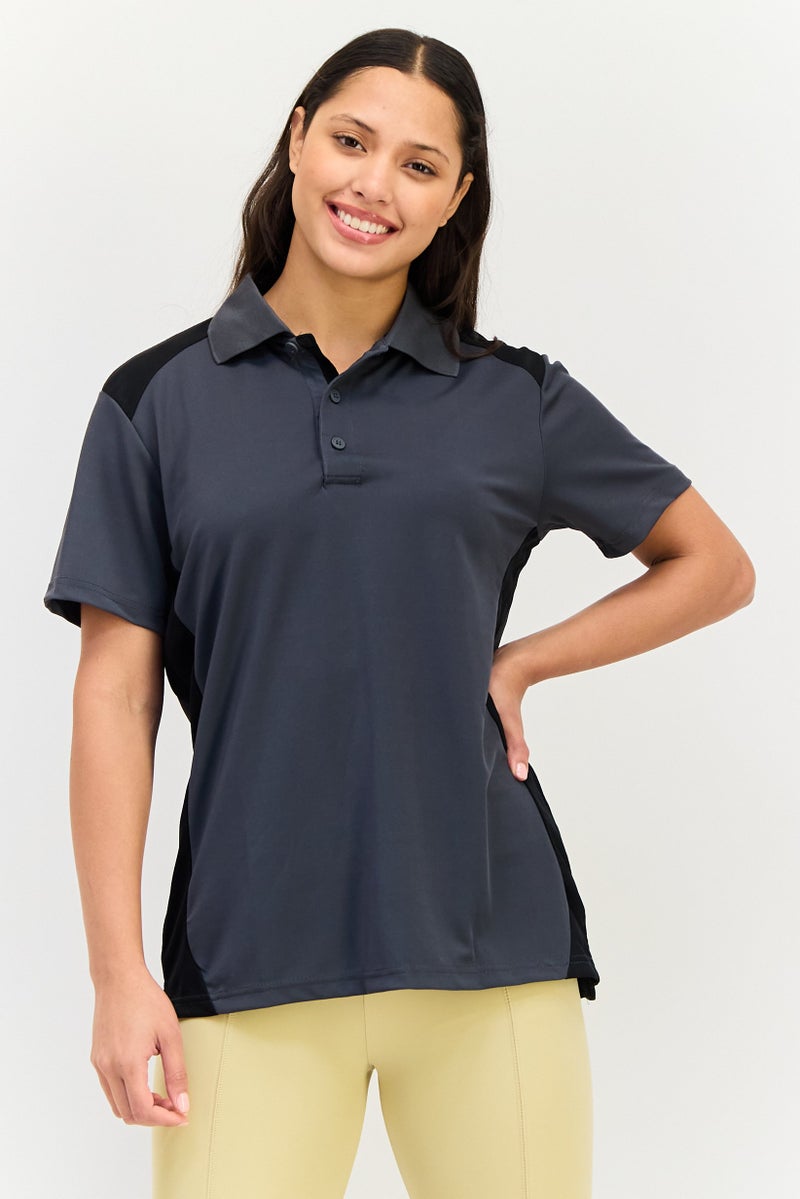 Reebok Women Sportswear Fit Short Sleeve Training Polo Shirt, Dark Grey - Image 1