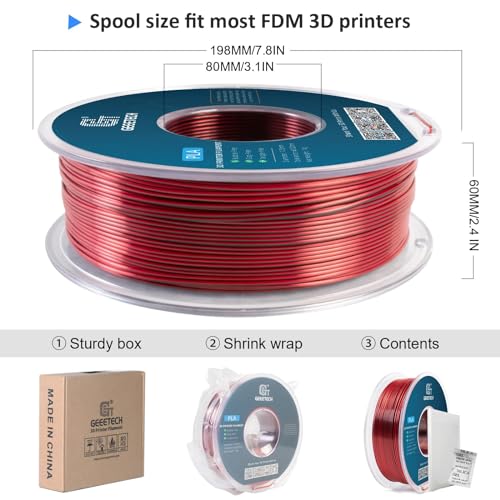 Geeetech Silk PLA Filament 1.75mm Silk Dual Color Filament, Coextrusion Dichromatic Metal-Like Shiny Consumable 1kg (2.2lbs) 1 Spool, Dimensional Accuracy +/- 0.02 mm, Black Red - Image 5