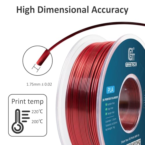 Geeetech Silk PLA Filament 1.75mm Silk Dual Color Filament, Coextrusion Dichromatic Metal-Like Shiny Consumable 1kg (2.2lbs) 1 Spool, Dimensional Accuracy +/- 0.02 mm, Black Red - Image 4