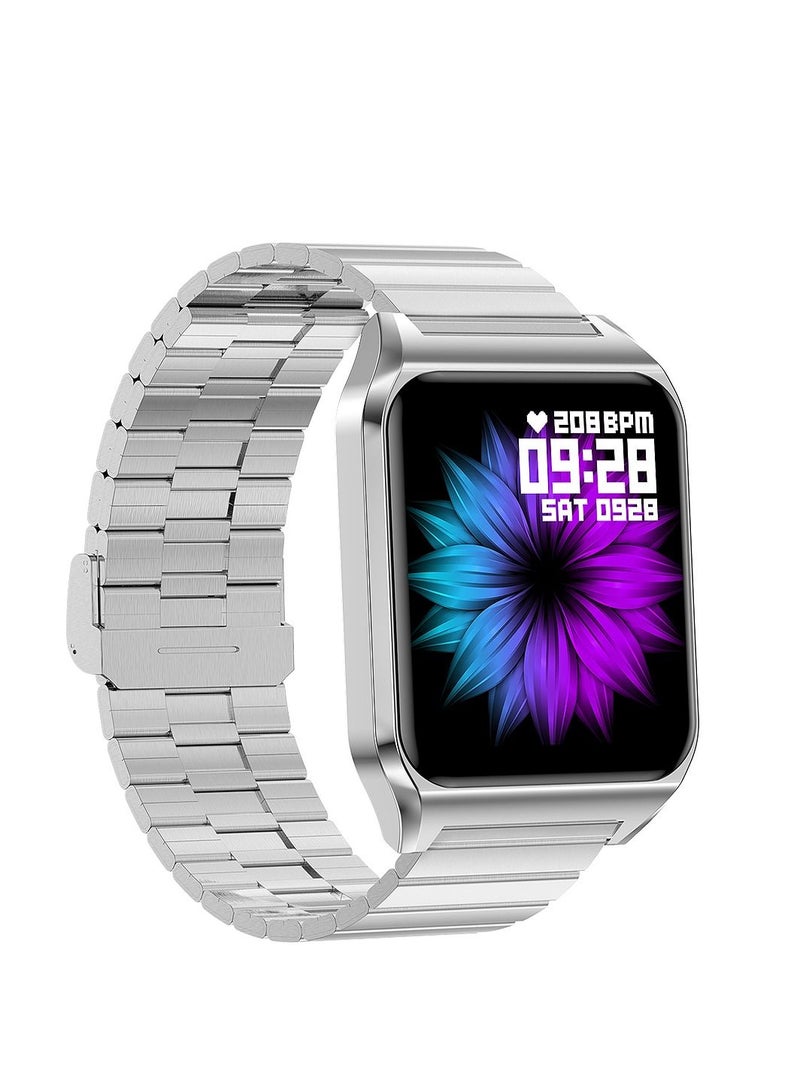 ارواق H60 ساعة ذكية تستدعي درجة حرارة الجسم ومعدل ضربات القلب ساعة ذكية IP67 مقاومة للماء للياقة البدنية واللياقة البدنية ساعات للرجال والنساء مع حزام من الفولاذ الفضي - Image 3