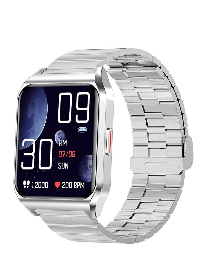 ارواق H60 ساعة ذكية تستدعي درجة حرارة الجسم ومعدل ضربات القلب ساعة ذكية IP67 مقاومة للماء للياقة البدنية واللياقة البدنية ساعات للرجال والنساء مع حزام من الفولاذ الفضي - Image 1