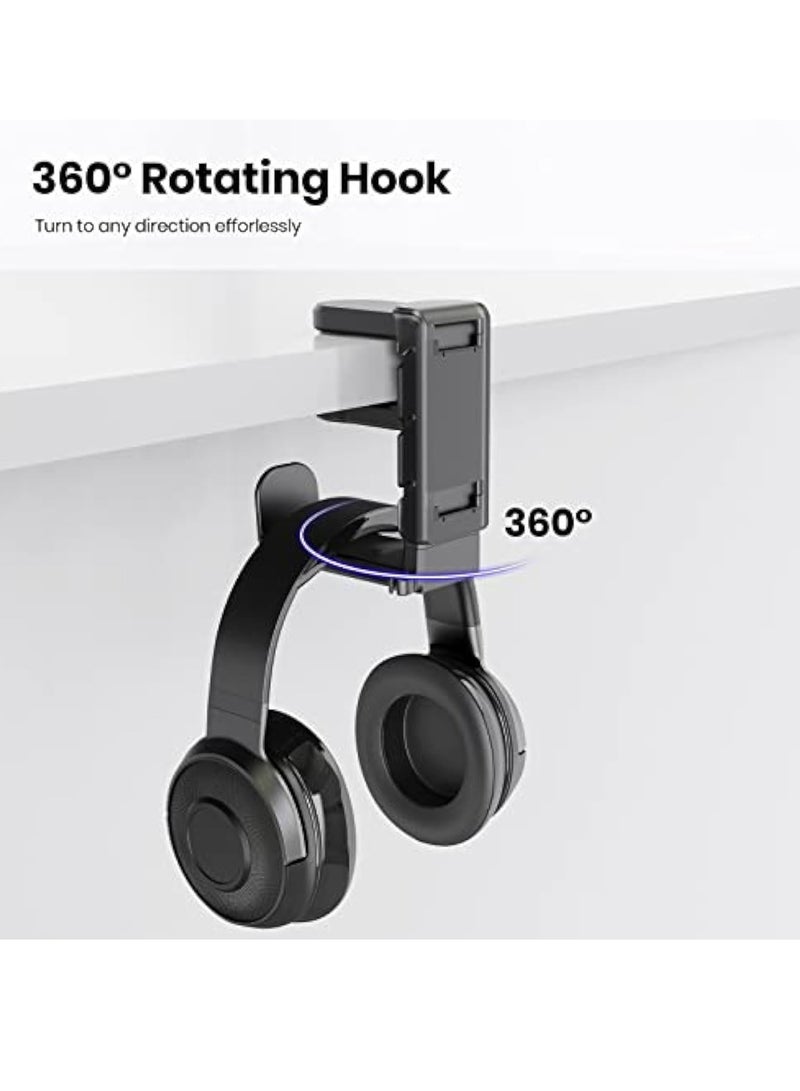 3-in-1 PC Gaming Headset&Controller Holder - EURPMASK Headphone Stand w/Adjustable Clamp&2 Controller Holder&Rotating Arm&Cable Organizer, Universal PC Gaming Accessory Controller Headset Stand-Black - Image 5