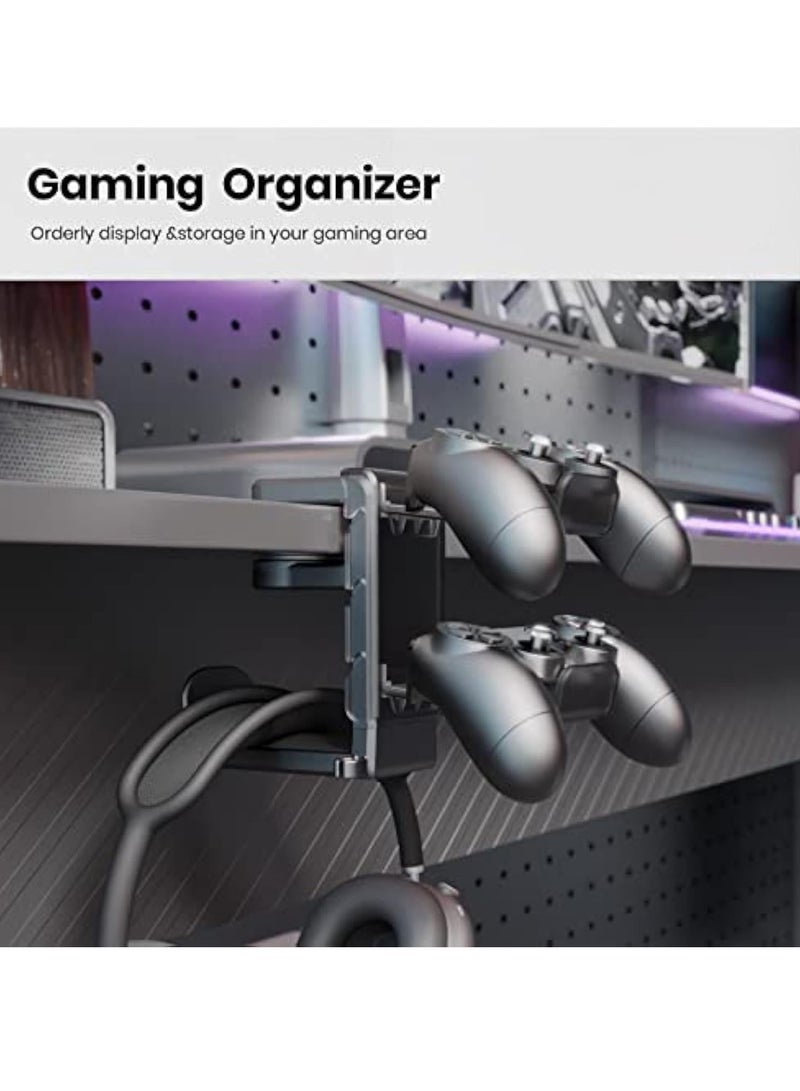 3-in-1 PC Gaming Headset&Controller Holder - EURPMASK Headphone Stand w/Adjustable Clamp&2 Controller Holder&Rotating Arm&Cable Organizer, Universal PC Gaming Accessory Controller Headset Stand-Black - Image 2