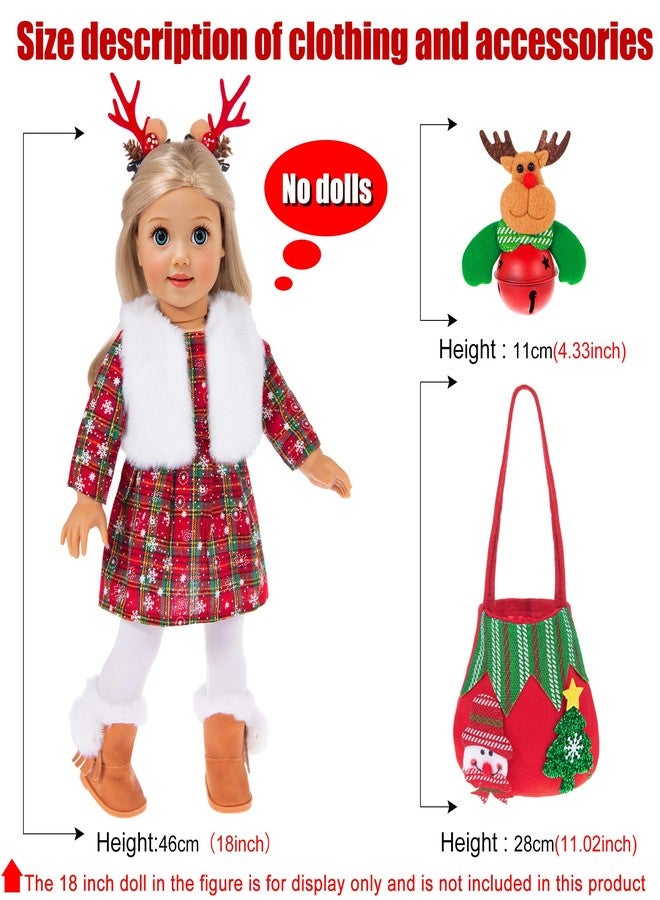 ebuddy 18 inch Doll Clothes and Accessories- Christmas Costume Playset Including Dress,Fur Vest, Tights, Boots, Hair Clips,Bell and Sticker (No Doll) - Image 3