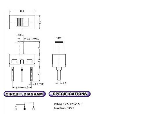 Cylewet 20Pcs 5mm High Knob Vertical Slide Switch 3 Pin 2 Position 1P2T SPDT Panel (Pack of 20) CYT1107 - Image 5