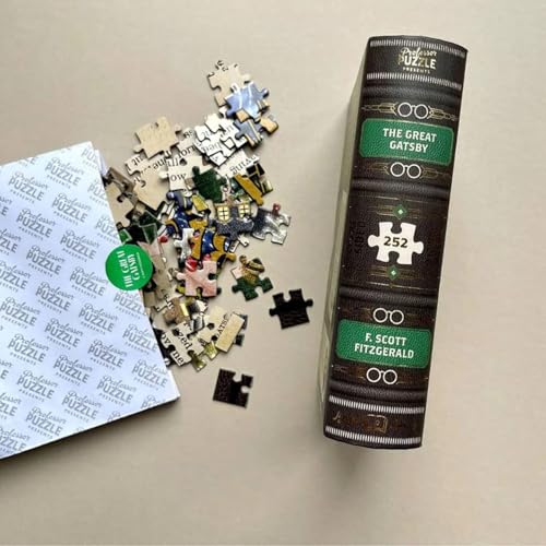Professor Puzzle Jigsaw Library The Great Gatsby 252 Piece DoubleSided Puzzle Illustrated Book Scene 194x145 Collectible Book Shaped Box - Image 5