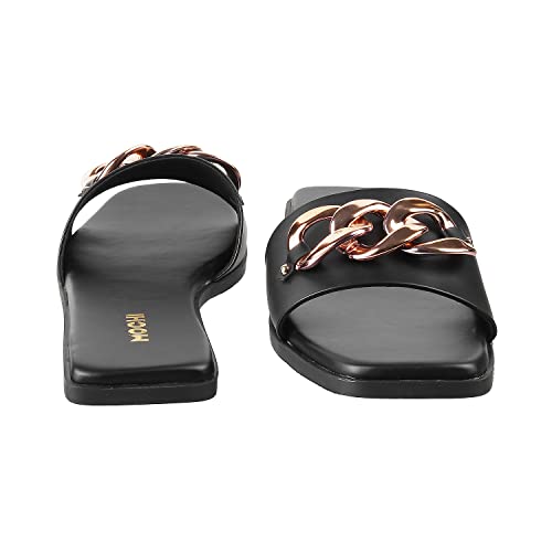 Mochi Women's Luxe Black Slide Sandals with Gold Chain Accent UK/3 EU/36 (41-4157) - Image 5