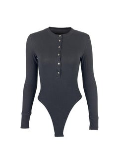 Generic 2024 Spring Ribbed Cotton Bodysuit for Women Black  - Image 4