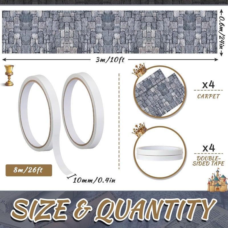 Fabbay 4 Pack 10ft Cobblestone Aisle Runners Medieval Party Decorations Polyester Brick Stone Printed Floor Runners for Medieval Castle Knight Themed Party Supplies Castle Table Cover - Image 2