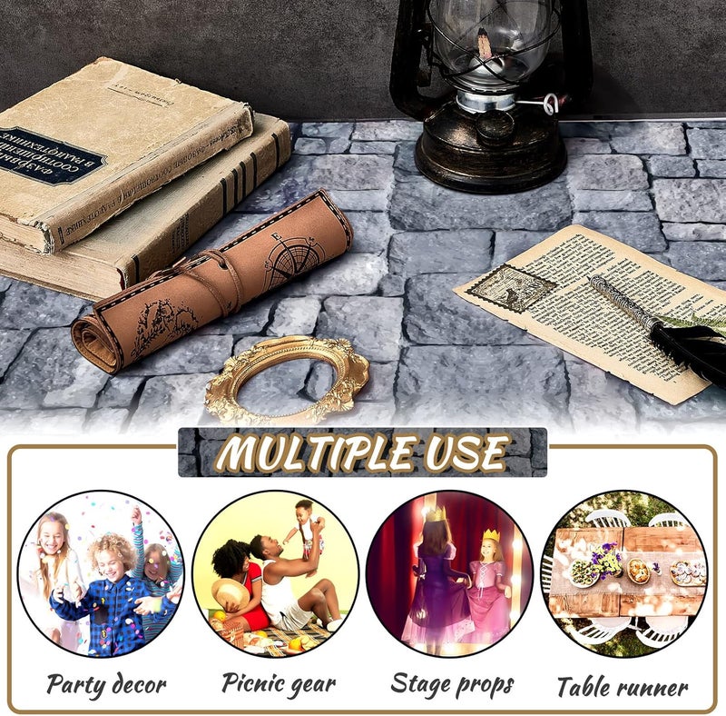 Fabbay 4 Pack 10ft Cobblestone Aisle Runners Medieval Party Decorations Polyester Brick Stone Printed Floor Runners for Medieval Castle Knight Themed Party Supplies Castle Table Cover - Image 5