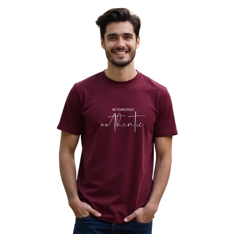 نوبيرو Men's Maroon Cotton Regular Fit T-Shirt
