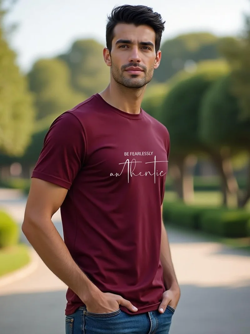 نوبيرو Men's Maroon Cotton Regular Fit T-Shirt