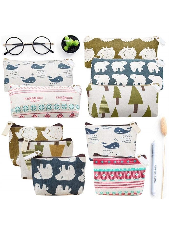 Koogel 10 Packs Canvas Zipper Pencil Bags, 5 Style Pencil Case Pouch Bag Small Cosmetic Makeup Bags Coin Purse Multifunctional Cosmetic Makeup Bag Small Pouches for Purse - Image 1