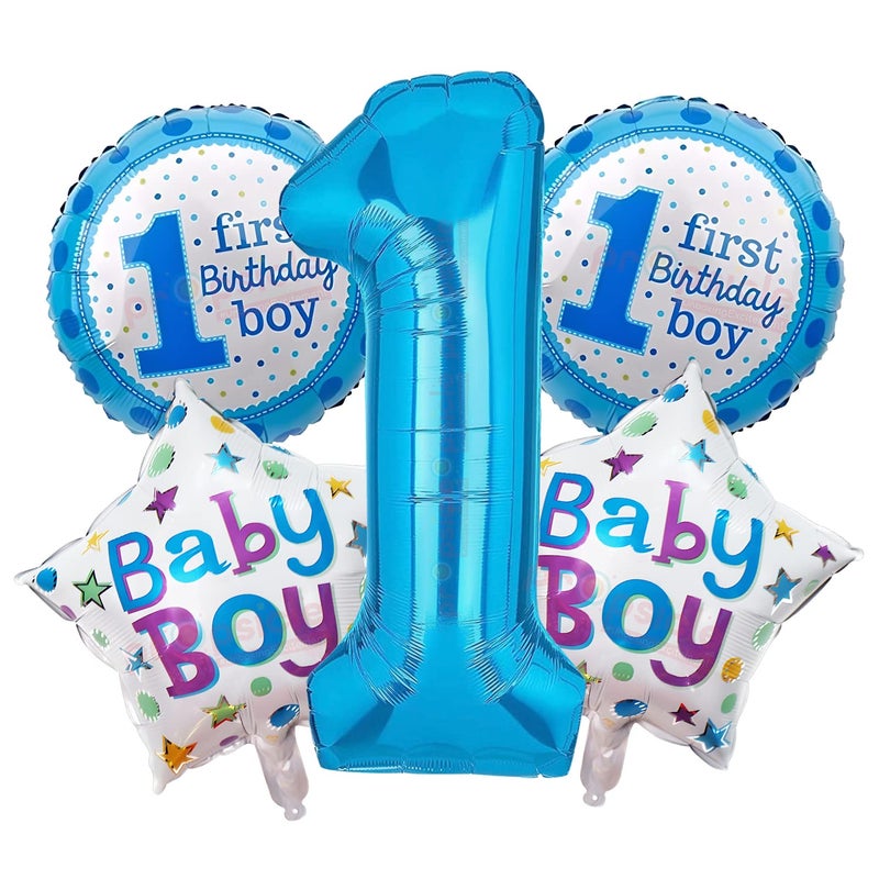 Propsicle Birthday Foil 1st Birthday Boy Theme Pack of 5 Blue First Birthday Decoration For Boys Party Set First Month 1 Number Prince Helium Balloon Bouquet - Image 2