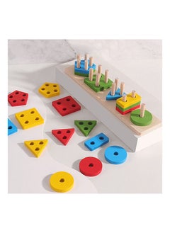 Generic Geometric Board Block Stacking Sorting Puzzle for Kids - 5 Pillar, Rectangular Multi color Non Toxic Montessori Toy for Children Age 2+  - Image 4