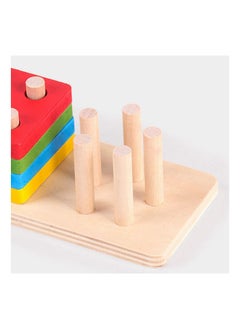 Generic Geometric Board Block Stacking Sorting Puzzle for Kids - 5 Pillar, Rectangular Multi color Non Toxic Montessori Toy for Children Age 2+  - Image 5