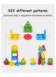 Generic Geometric Board Block Stacking Sorting Puzzle for Kids - 5 Pillar, Rectangular Multi color Non Toxic Montessori Toy for Children Age 2+  - Image 3