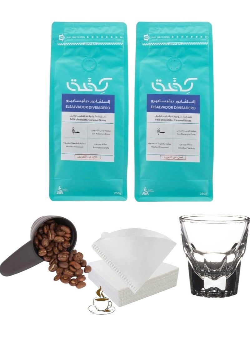 KIFFA El Salvador Divisadero Set of 2 Coffee Bean With Filter And Cup And Measuring Spoon Unground roasted coffee beans for espresso And milk derivatives - Image 2