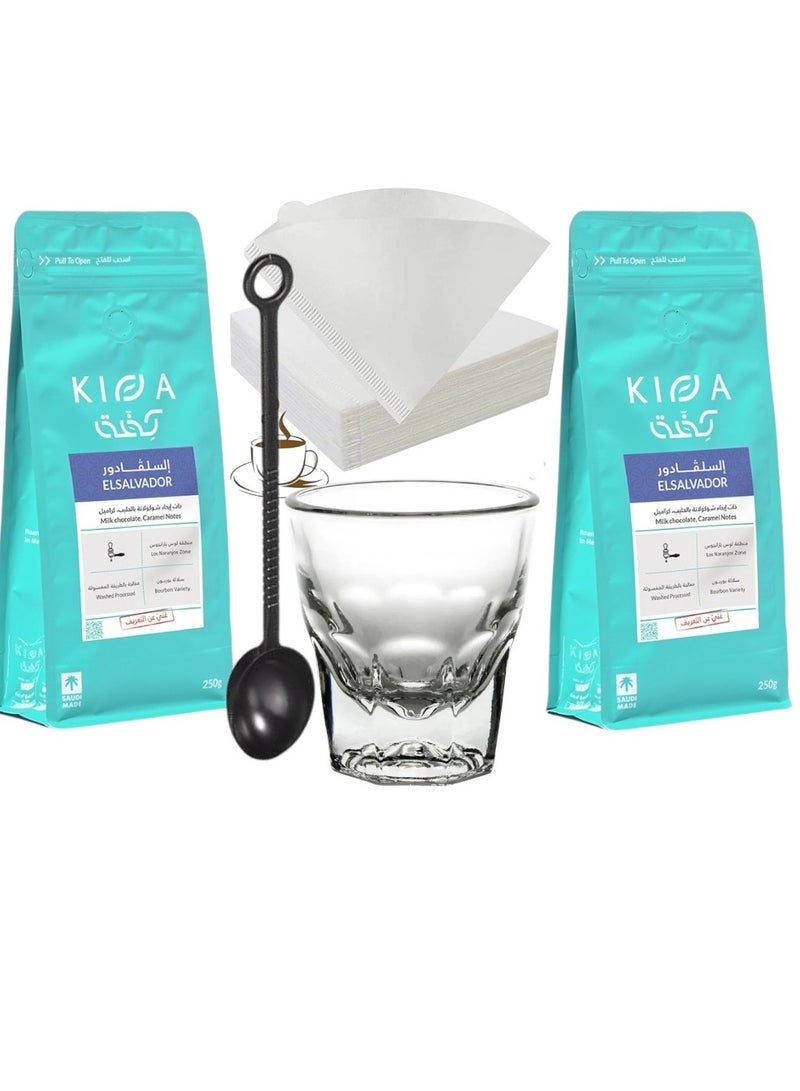 KIFFA El Salvador Divisadero Set of 2 Coffee Bean With Filter And Cup And Measuring Spoon Unground roasted coffee beans for espresso And milk derivatives - Image 1