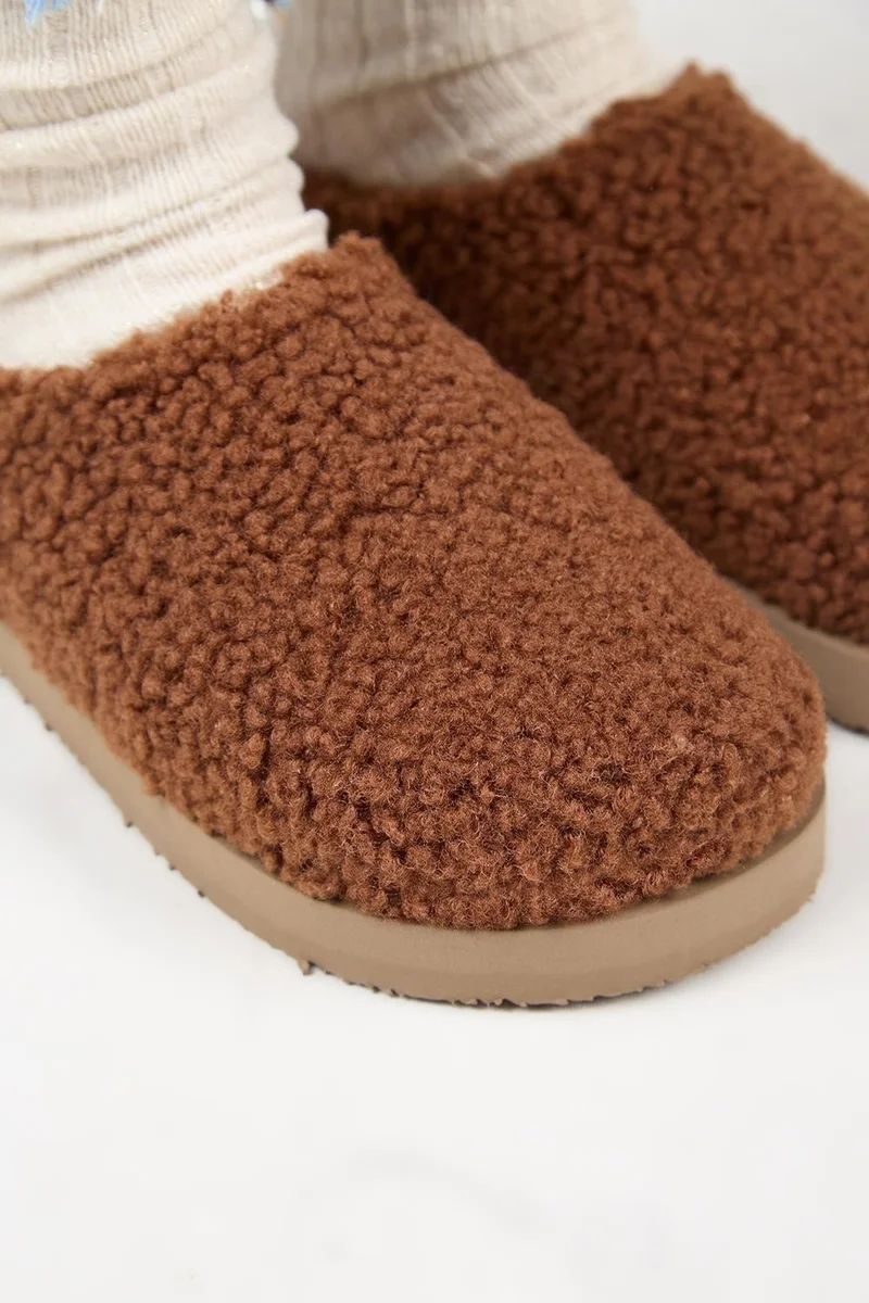 مانجيرو (Orlina) Women's Tedy Sabo Platform Brown Slippers