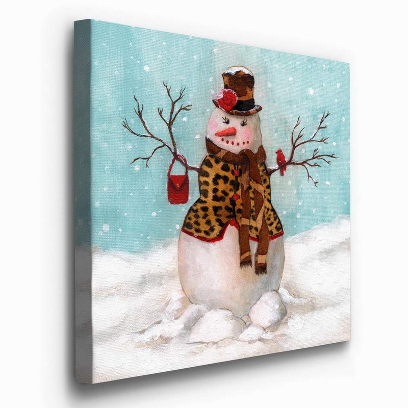 Renditions Gallery Renditions Gallery Canvas Wall Art Paintings & Prints Snowwoman with Hat & Cardinal in Winter Snow Abstract Hanging Artwork for Bedroom Home Kitchen Wall Decorations - 10""X10"" LT05 - Image 1
