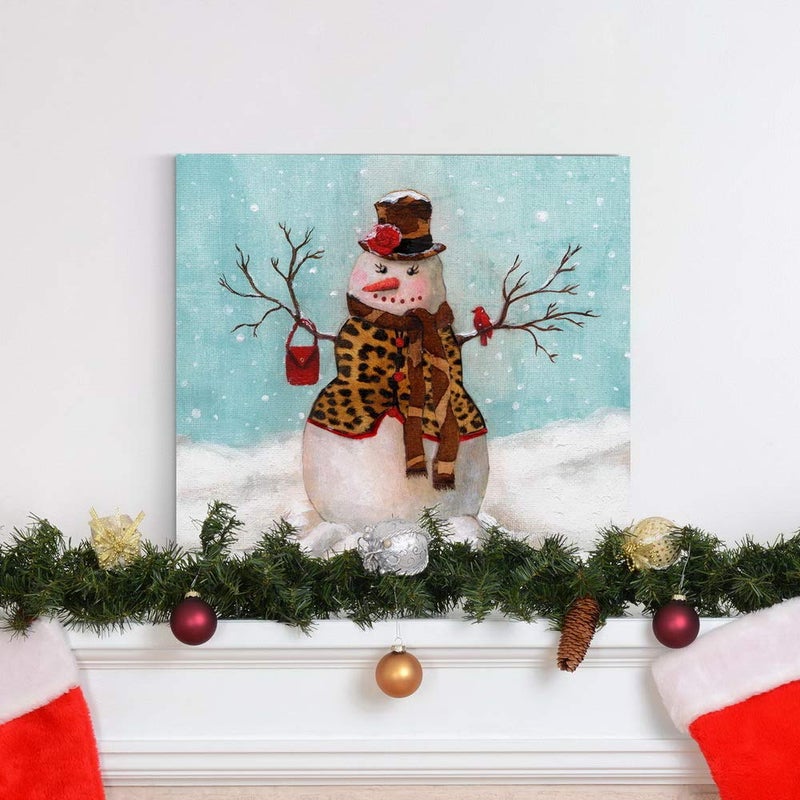 Renditions Gallery Renditions Gallery Canvas Wall Art Paintings & Prints Snowwoman with Hat & Cardinal in Winter Snow Abstract Hanging Artwork for Bedroom Home Kitchen Wall Decorations - 10""X10"" LT05 - Image 3