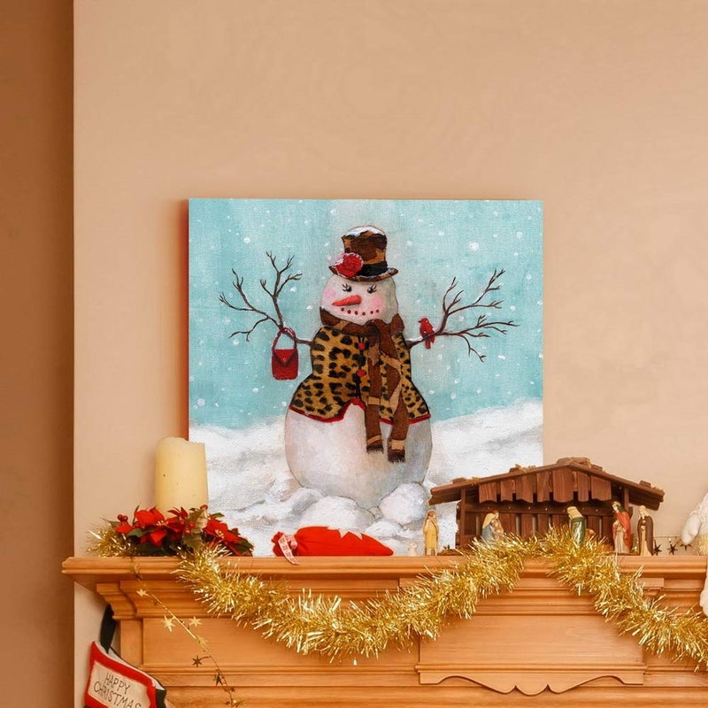Renditions Gallery Renditions Gallery Canvas Wall Art Paintings & Prints Snowwoman with Hat & Cardinal in Winter Snow Abstract Hanging Artwork for Bedroom Home Kitchen Wall Decorations - 10""X10"" LT05 - Image 4