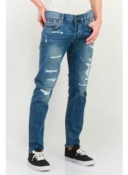 Men Slim Fit Washed Stretchable Denim Jeans, Blue