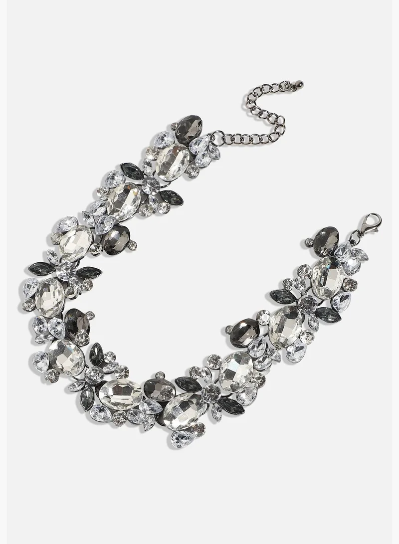 SOHI Silver Plated Designer Stones and Beaded Western Wear Necklace For Women