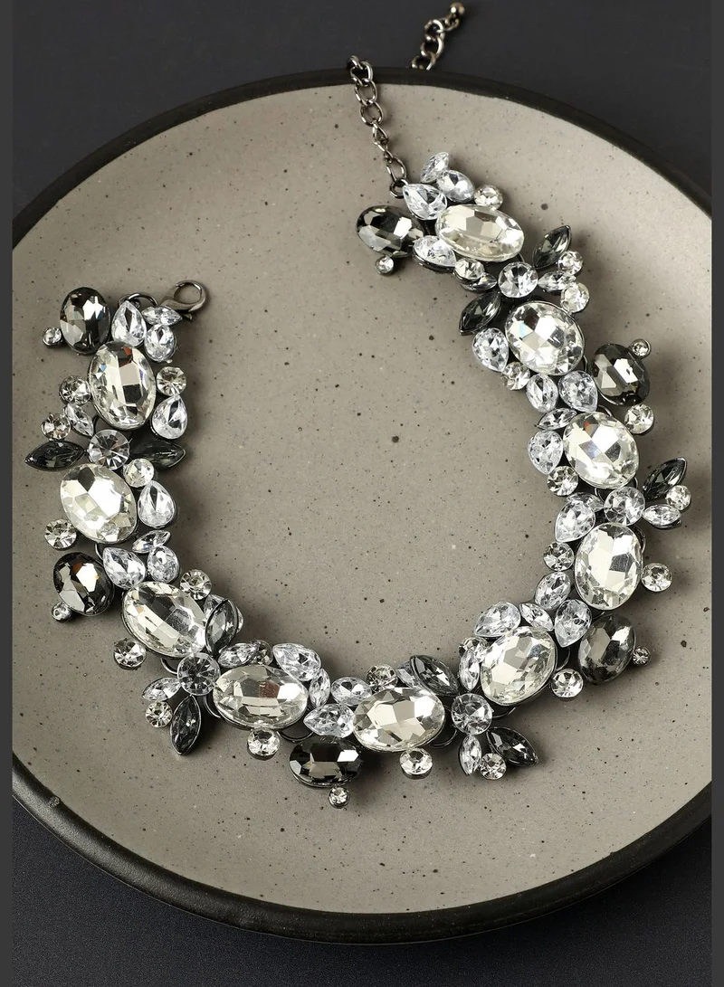 SOHI Silver Plated Designer Stones and Beaded Western Wear Necklace For Women