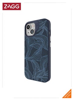 ZAGG London Snap iPhone 15 Protective Cell Phone Durable Graphene Case, MagSafe Compatible Case with Stylish Fabric Exterior Slim and Lightweight - Navy  - Image 1