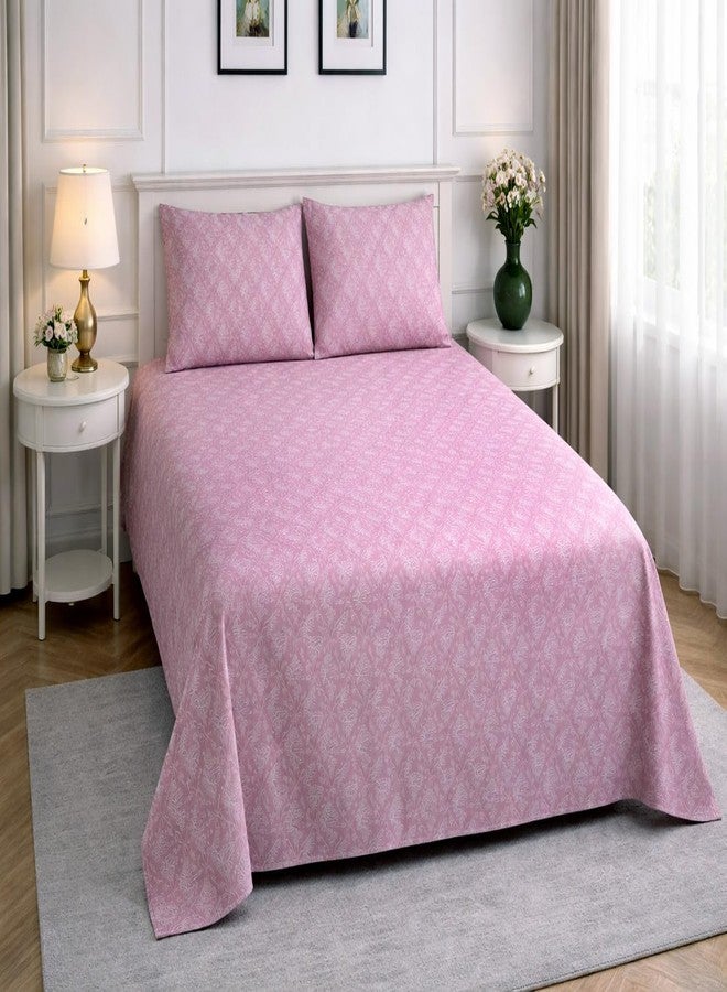 Skyla Bedsheet for Double Bed| King Size 400 TC Cotton| 108 * 108 Inch Bedsheet|King Size Bedsheet with 2 Pillow Covers(Pink Ferm) - Image 4