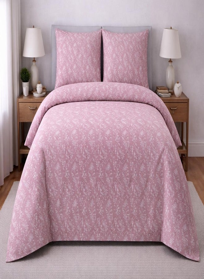 Skyla Bedsheet for Double Bed| King Size 400 TC Cotton| 108 * 108 Inch Bedsheet|King Size Bedsheet with 2 Pillow Covers(Pink Ferm) - Image 1